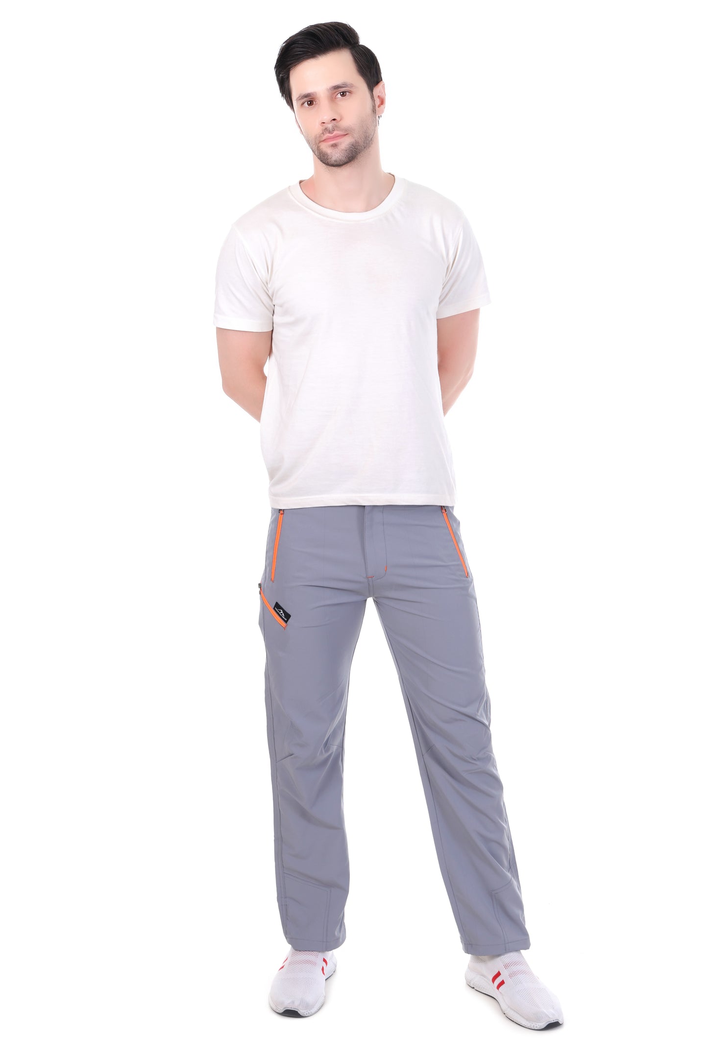 Lightweight Stretch Trekking Pant (Light Grey with Orange Zips) ARTICLE 9
