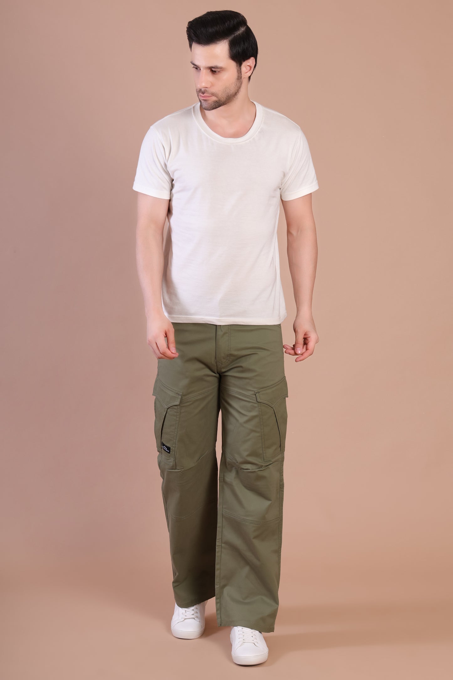 Loose Fit 6-Pocket Stretch Cargo Olive Green