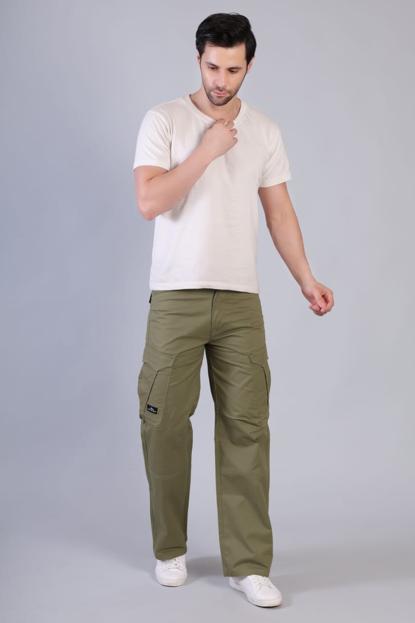 Loose Fit 6-Pocket Stretch Cargo Army green