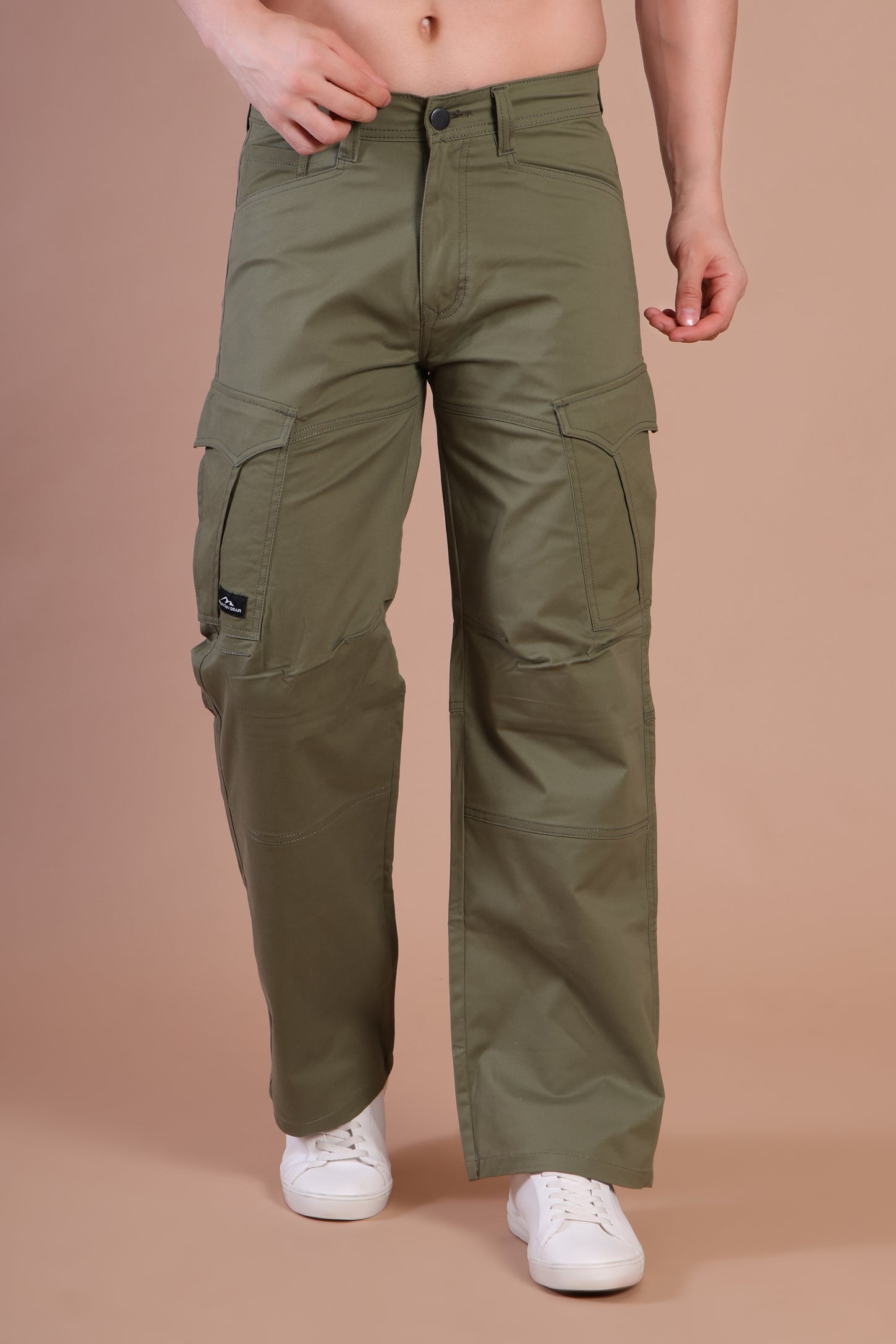 Loose Fit 6-Pocket Stretch Cargo Olive Green