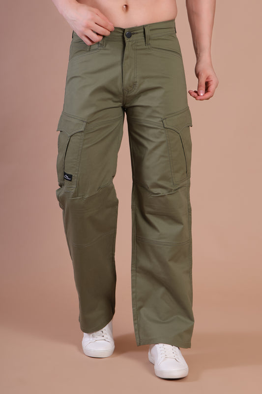 Loose Fit 6-Pocket Stretch Cargo Olive Green