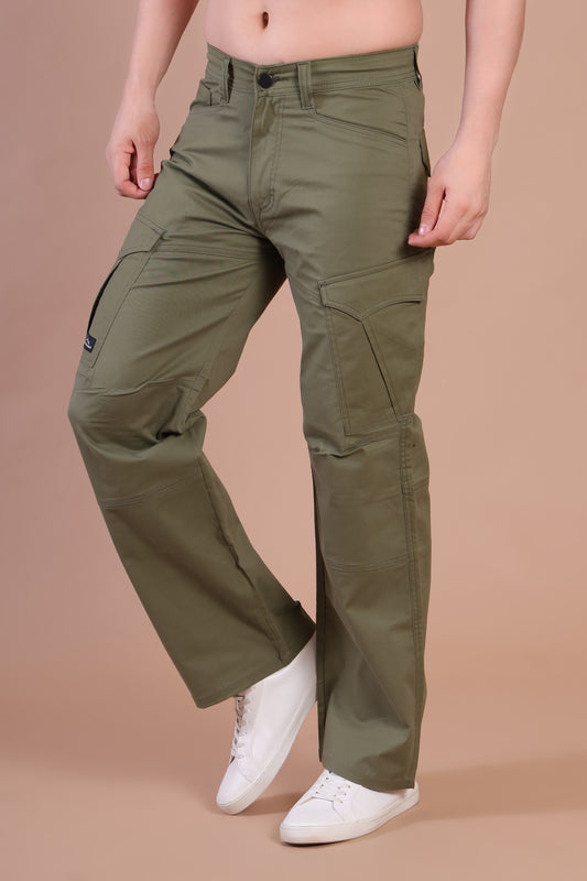 Loose Fit 6-Pocket Stretch Cargo Olive Green