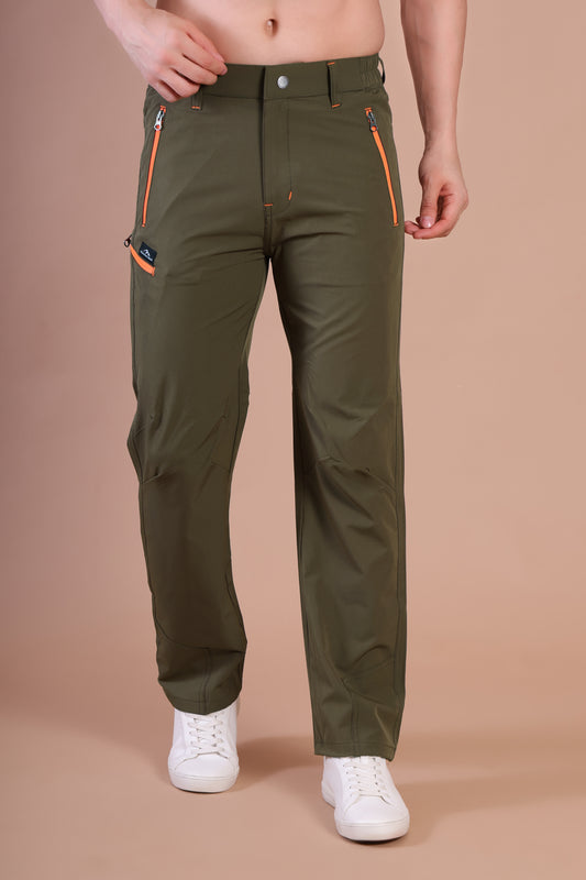 Lightweight Stretch Trekking Pant (Deep Green with Orange Zips)