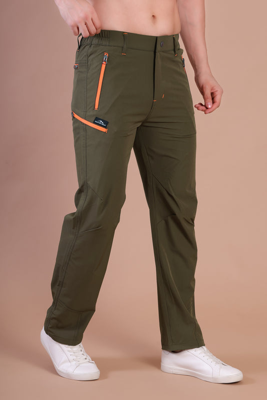 Lightweight Stretch Trekking Pant (Deep Green with Orange Zips)