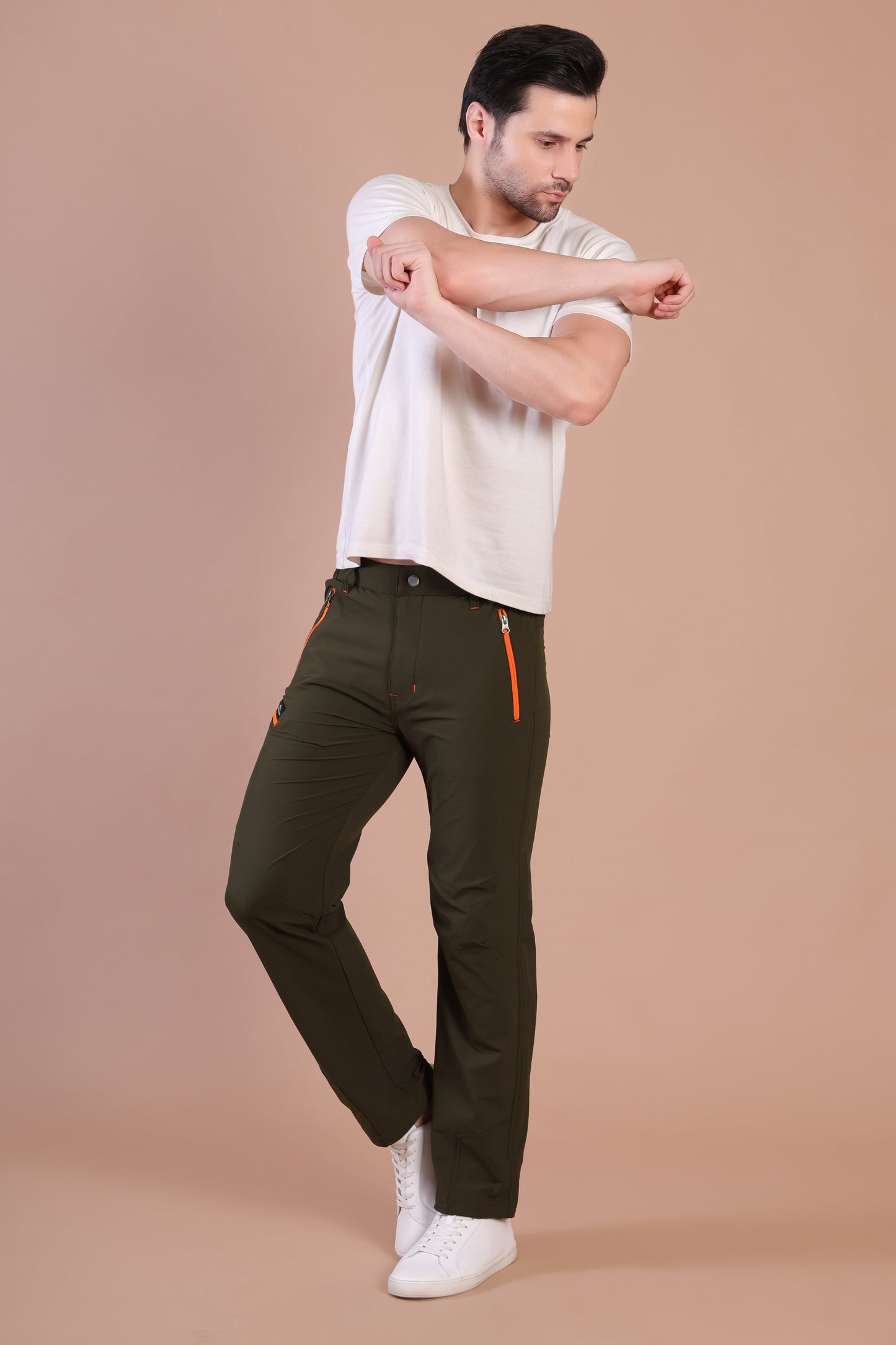 Lightweight Stretch Trekking Pant (Brown with Orange Zips)