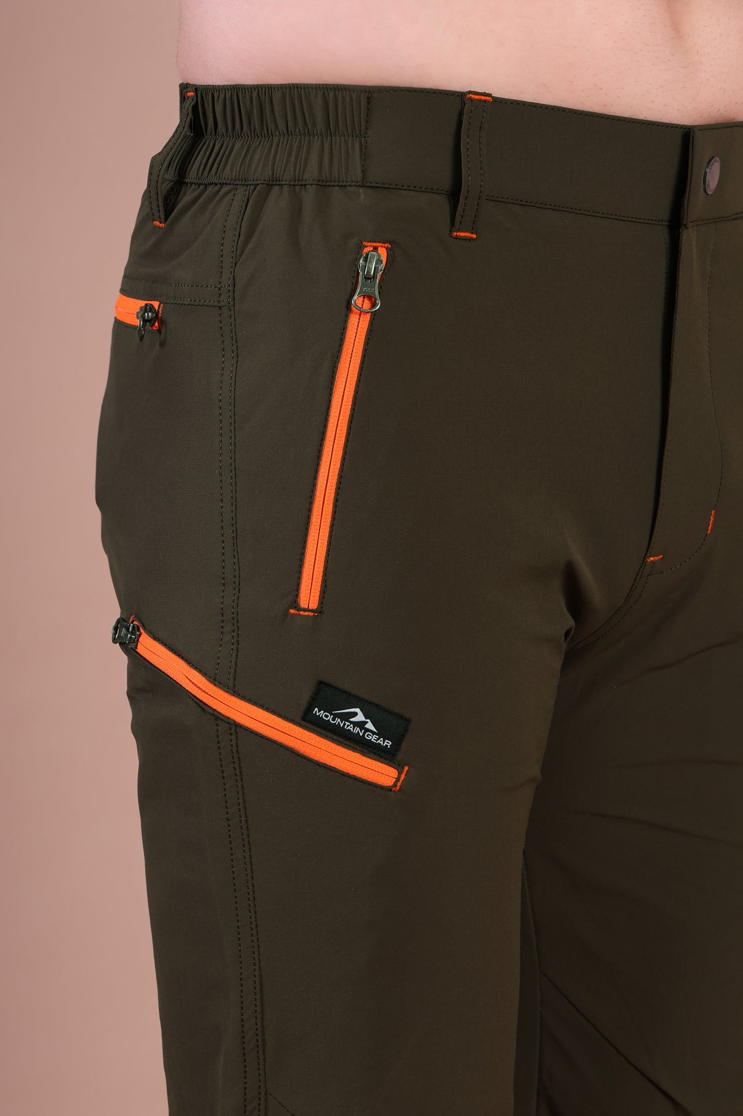 Lightweight Stretch Trekking Pant (Brown with Orange Zips)