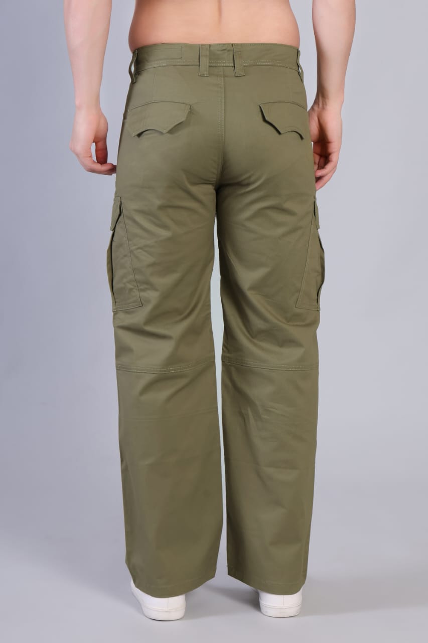 Loose Fit 6-Pocket Stretch Cargo Army green