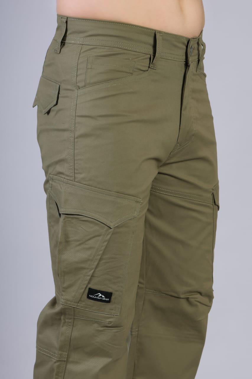Loose Fit 6-Pocket Stretch Cargo Army green